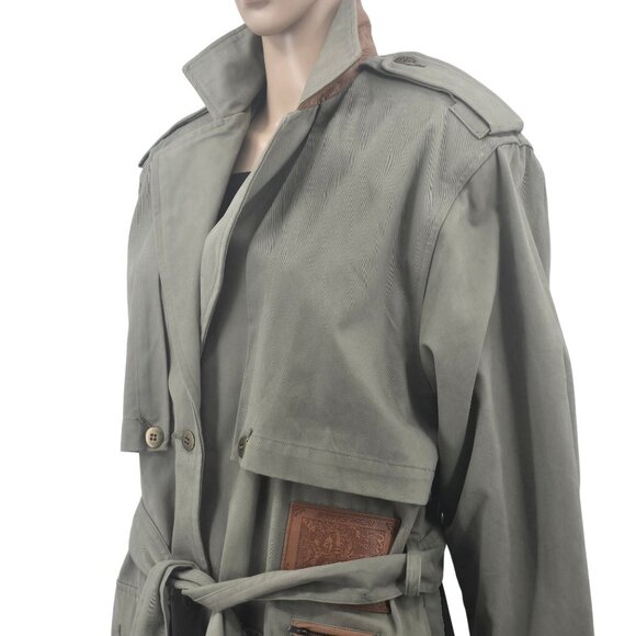 Vintage Together! Womens Olive Green Belted Cotton/Nylon Trench Coat Size 8 - Picture 1 of 8